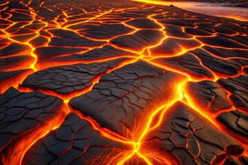 Canvas Print - molten lava flowing through earth cracks with dynamic texture