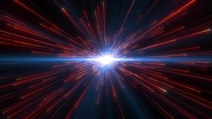 Wall Mural - bright radial light beams. abstract background in red neon glow color. light burst in universe. spac