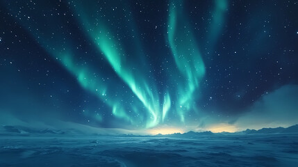 Wall Mural - Beautiful auroras accompanied a huge and beautiful starry sky. A starry sky conceals nothing. The picture should have layers, a sense of depth, a sense of detail, high-definition.