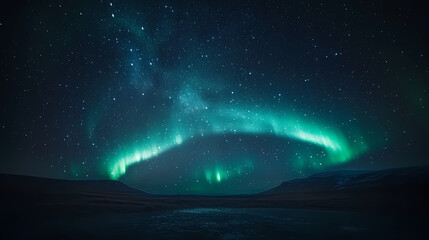 Wall Mural - Beautiful auroras accompanied a huge and beautiful starry sky. A starry sky conceals nothing. The picture should have layers, a sense of depth, a sense of detail, high-definition.