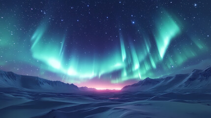 Wall Mural - Beautiful auroras accompanied a huge and beautiful starry sky. A starry sky conceals nothing. The picture should have layers, a sense of depth, a sense of detail, high-definition.
