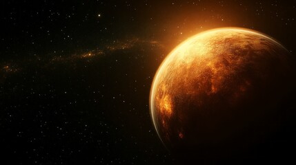 Wall Mural - a planet with a bright orange surface is surrounded by a dark sky