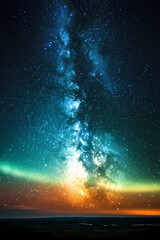 Wall Mural - Beautiful auroras accompanied a huge and beautiful starry sky. A starry sky conceals nothing. The picture should have layers, a sense of depth, a sense of detail, high-definition.
