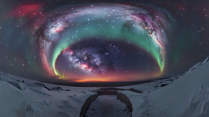 Wall Mural - Beautiful auroras accompanied a huge and beautiful starry sky. A starry sky conceals nothing. The picture should have layers, a sense of depth, a sense of detail, high-definition.