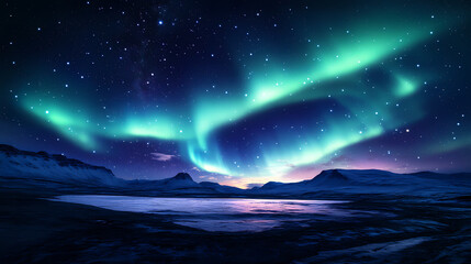 Wall Mural - Beautiful auroras accompanied a huge and beautiful starry sky. A starry sky conceals nothing. The picture should have layers, a sense of depth, a sense of detail, high-definition.