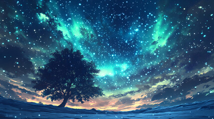 Wall Mural - Beautiful auroras accompanied a huge and beautiful starry sky. A starry sky conceals nothing. The picture should have layers, a sense of depth, a sense of detail, high-definition.