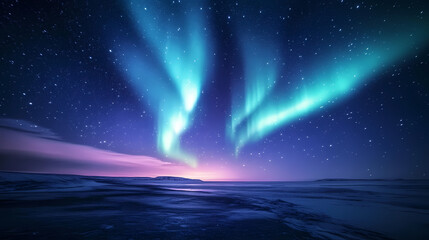 Wall Mural - Beautiful auroras accompanied a huge and beautiful starry sky. A starry sky conceals nothing. The picture should have layers, a sense of depth, a sense of detail, high-definition.