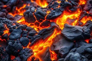 Canvas Print - glowing embers close-up resembling lava textures and flames