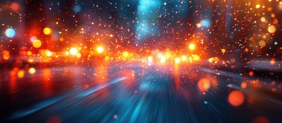 Wall Mural - dynamic motion blur of glowing lights creating a vibrant pattern with colorful bokeh effect in a nig