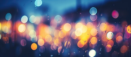Poster - colorful bokeh lights shimmering through rain on a window at night creating a dreamy atmospheric bac
