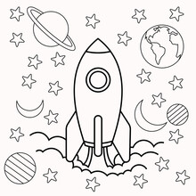 Cute and funny coloring page of a rocket. Provides hours of coloring fun for children. To color this page is very easy. Suitable for little kids and toddlers.