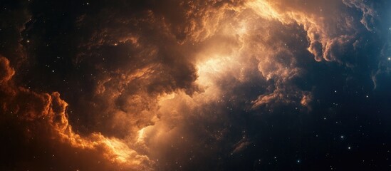 majestic morning sky with dark blue clouds illuminated by golden light creating a serene and contemp