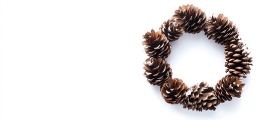 Aufkleber - Minimalistic pine cone wreath on a white background with ample space for text aerial view ideal for seasonal designs and decorations