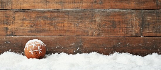 Aufkleber - Christmas New Year background featuring decorative ball in snow on wooden surface ideal for holiday card designs and seasonal promotions