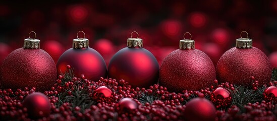 Aufkleber - Red Christmas ornaments arranged beautifully among festive foliage and decorations, creating a warm holiday atmosphere.