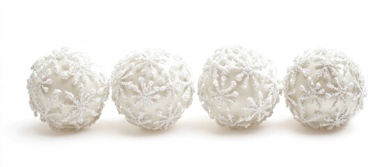 Aufkleber - Elegant white snow-themed Christmas ornaments arranged on a clean white background highlighting festive holiday spirit and winter charm.