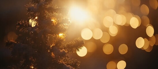 Poster - Christmas tree illuminated by soft circular light blur creating a warm bokeh effect for a festive atmosphere