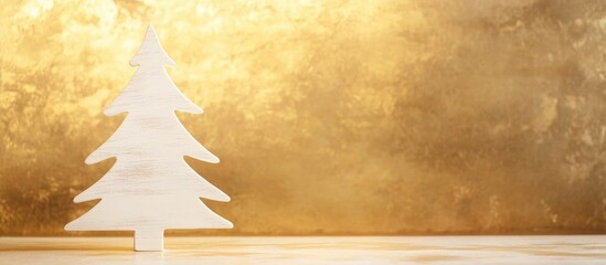 Aufkleber - Festive white wooden Christmas tree on a golden backdrop creating a warm holiday atmosphere with space for text or seasonal messages