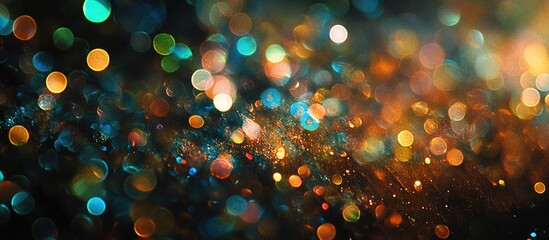 Wall Mural - multicolored bokeh light background with abstract blurred circles and dark backdrop for creative des