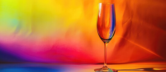 Fototapete - Elegant silhouette of an unfilled champagne glass with vibrant rainbow gradient background showcasing colors and light reflections