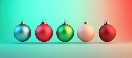 Aufkleber - Colorful Christmas ornaments arranged in a row against a festive gradient background for holiday and decoration concepts