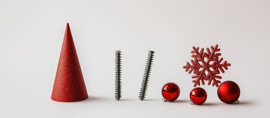 Aufkleber - Christmas and New Year decorations featuring festive cones red balls and snowflake shaped screws on a clean white background