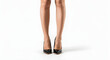 © AyeBeeKayyy - Perfect female legs in high heels, showcased from the front view, isolated against a clean white background, emphasizing elegant footwear.