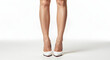 © AyeBeeKayyy - Perfect female legs in high heels, showcased from the front view, isolated against a clean white background, emphasizing elegant footwear.
