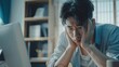 © dony - sad depression serious people from work,study stress concept.asian man feeling tired suffering using computer working work place.concept global economic,health problems