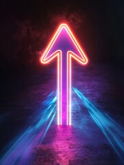 Sticker - A vibrant and striking neon arrow pointing upward serves as a powerful representation of progress, growth, and exciting new possibilities within a dynamic and colorful environment filled with energy