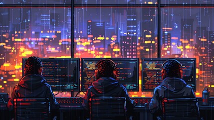 Developers Writing Code on Computer Screens
