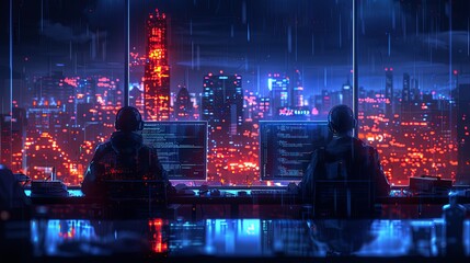 Developers Writing Code on Computer Screens
