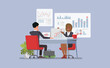 © yindee - Female financial advisor and a client reviewing financial statements and investment options character vector illustration design.