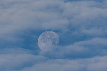 Wall Mural - waning moon hiding in the morning between clouds