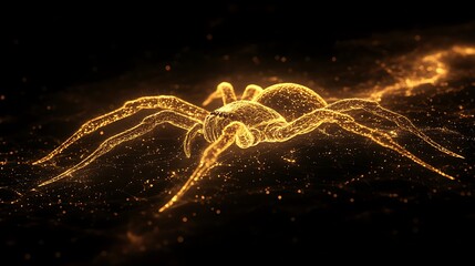 Wall Mural - Elegant golden spider and its web glowing against a contrasting black backdrop