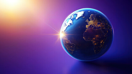 Wall Mural - stunning illustration of blue planet earth with glowing sun, showcasing vibrant colors and illuminat