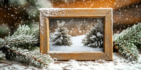 Wall Mural - Snow-covered landscape with picture frame