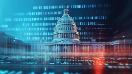 A captivating visual fusion showcasing the U.S. Capitol alongside intricate binary code, symbolizing the vital intersection where technology intersects with the realm of politics and governance