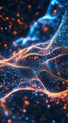 Wall Mural - 3d rendering of futuristic technology with glowing lines and floating particles.