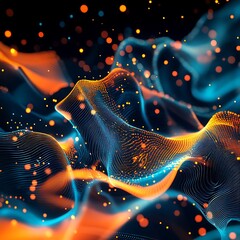 Wall Mural - 3d futuristic technology background filled with radiant glowing particles.