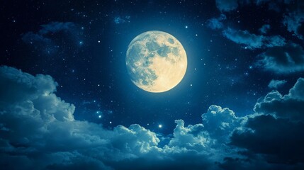 Wall Mural - full moon night sky clouds and stars