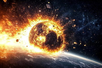 a creative representation of the destructive force of a celestial fireball.