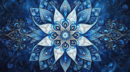 Wall Mural - Abstract blue texture with intricate patterns and luminous gradients, creating a tranquil and elegant vibe.