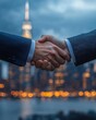 © xbzz - Professional handshake signifying trust and partnership in business investment urban skyline close-up view corporate environment