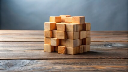 Aufkleber - A complex structure built from wooden blocks, showcasing a challenging puzzle or a delicate balance of components.