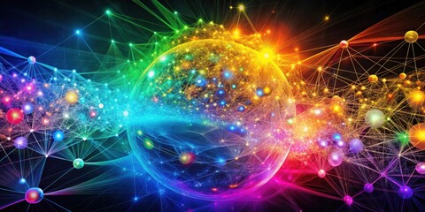 Aufkleber - Abstract Interconnected Network of Light and Color, Representing a Global System of Communication and Collaboration