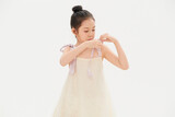 Lively and cute little Chinese girl on white background  child 
