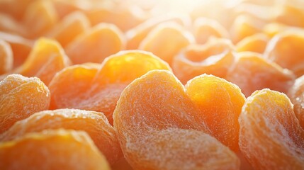 Wall Mural - Close-up of sun-dried apricots, golden hue, textured surface.