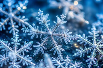Wall Mural - intricate snowflakes displaying natural ice texture and detail