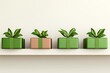 © Rossarin - A decorative shelf displays four plants in stylish green and brown planters, adding a fresh touch to a minimalist interior.